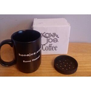 Kona Joe Coffee Mug Black Embossed Design Boxed  Slip Proof Bottom Cover